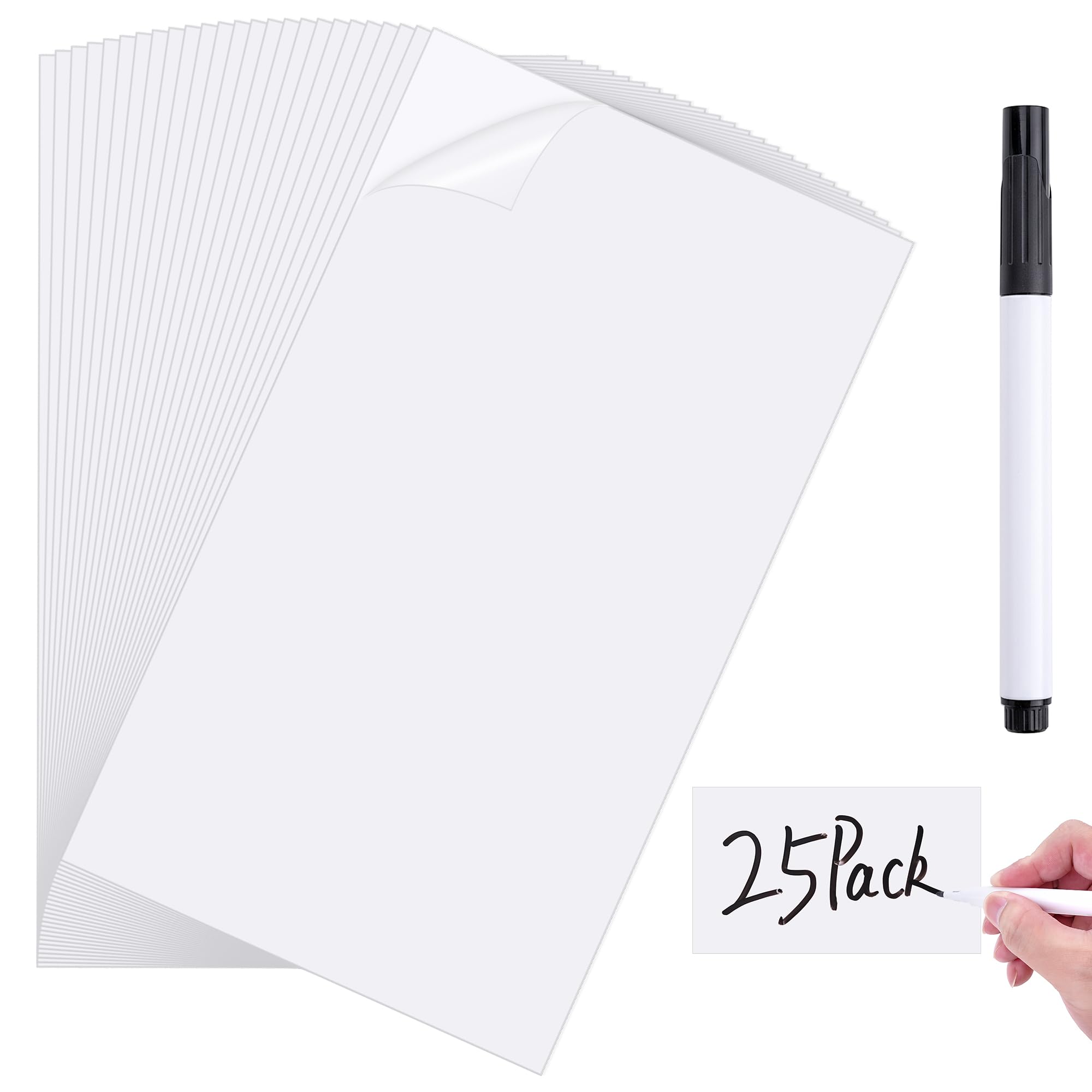 Trocken abwischbare Etiketten-Aufkleber, 7,6 x 12,7 cm, wiederverwendbar, mit Stift, reißfest, keine Rückstände, Whiteboard-Streifen, Mini-Haftnotizen für Zuhause, Büro, Klassenzimmer, Geschäft, 25