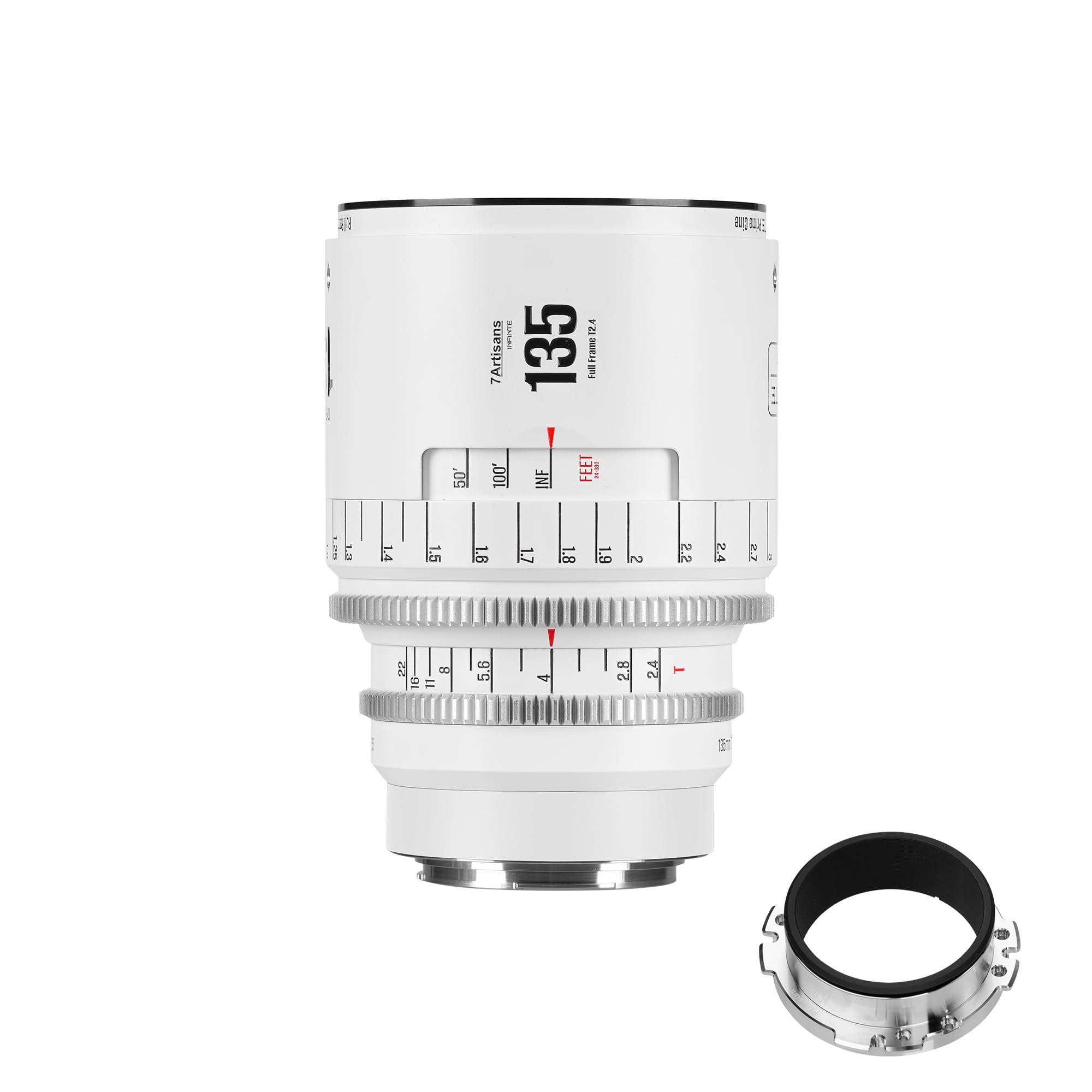 Objectif cinéma Manuel Plein Format Professionnel 7artisans 135 mm T2.4 série Infinte, Compatible avec Monture EF, pour la Photographie et Le cinéma, Blanc