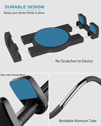Miniatura 6 de woleyi Soporte de tableta de cuello de cisne para cama, soporte flexible para tableta de brazo largo para escritorio, soporte de abrazadera para