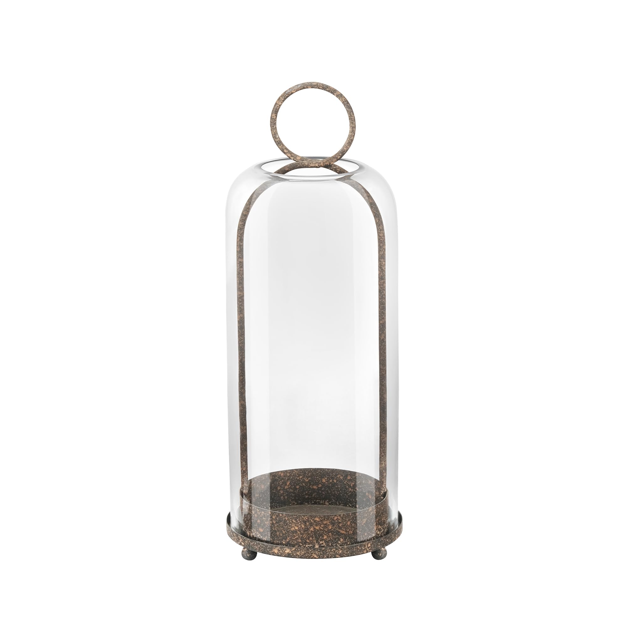 Twakutwaku 16" High Versatile Modern Metal Hurricane Lantern with Handmade Sturdy Glass Dome in Rustic Brown for Pillar Candle & Plants, Industrial, Farmhouse, Shabby Chic (Brown, 6.3:x16.5)
