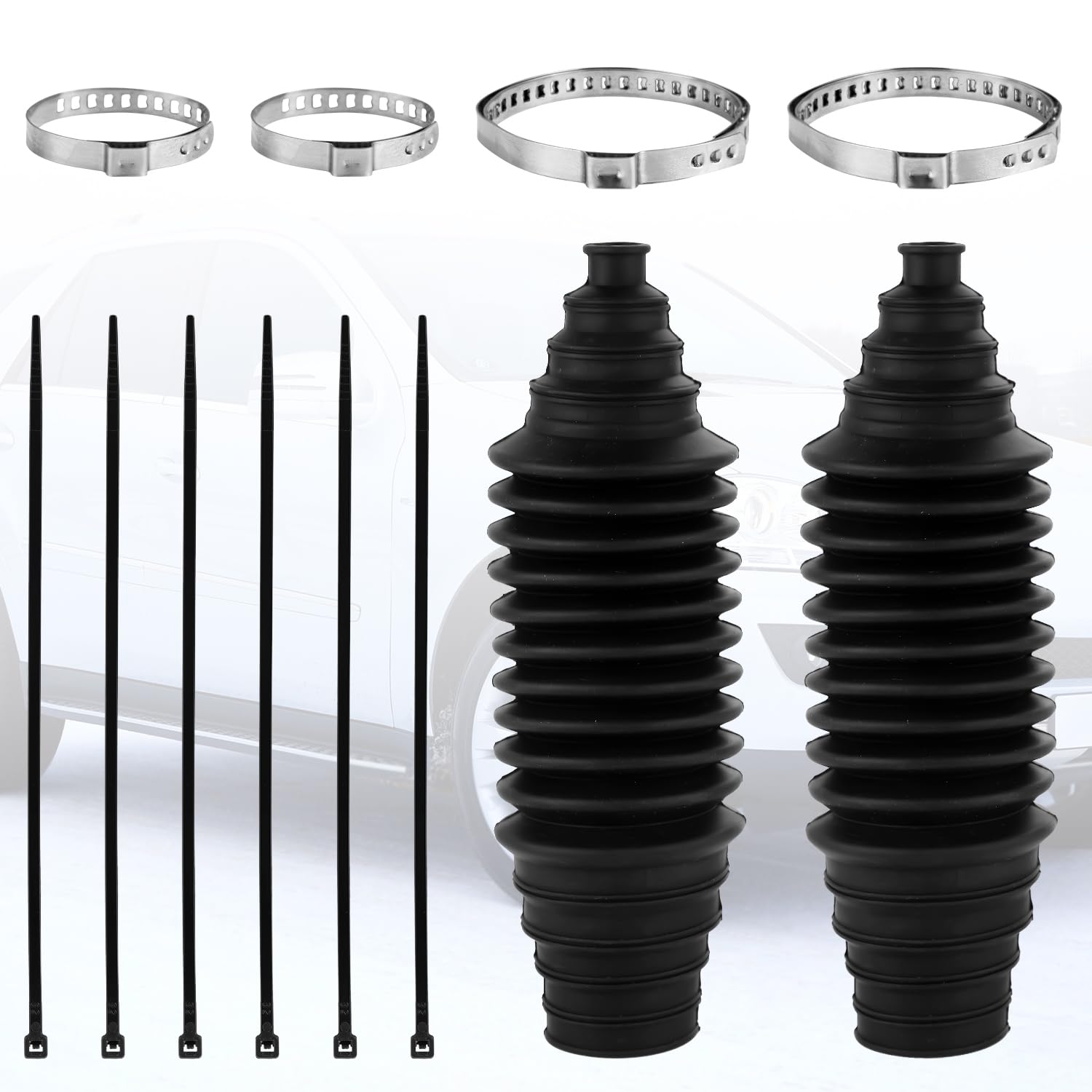 2pz Soffietto Cremagliera e Pignone per Auto, Set di Soffietti per Cremagliera Dello Sterzo Kit di Soffietti per Tiranteria Interna in Silicone con 4 Morsetti di Bloccaggio e 6 Fascette Cavi