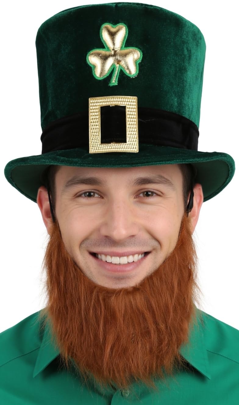 NuJake Adults Irish Fancy Dress Top Hat With Ginger Costume Beard