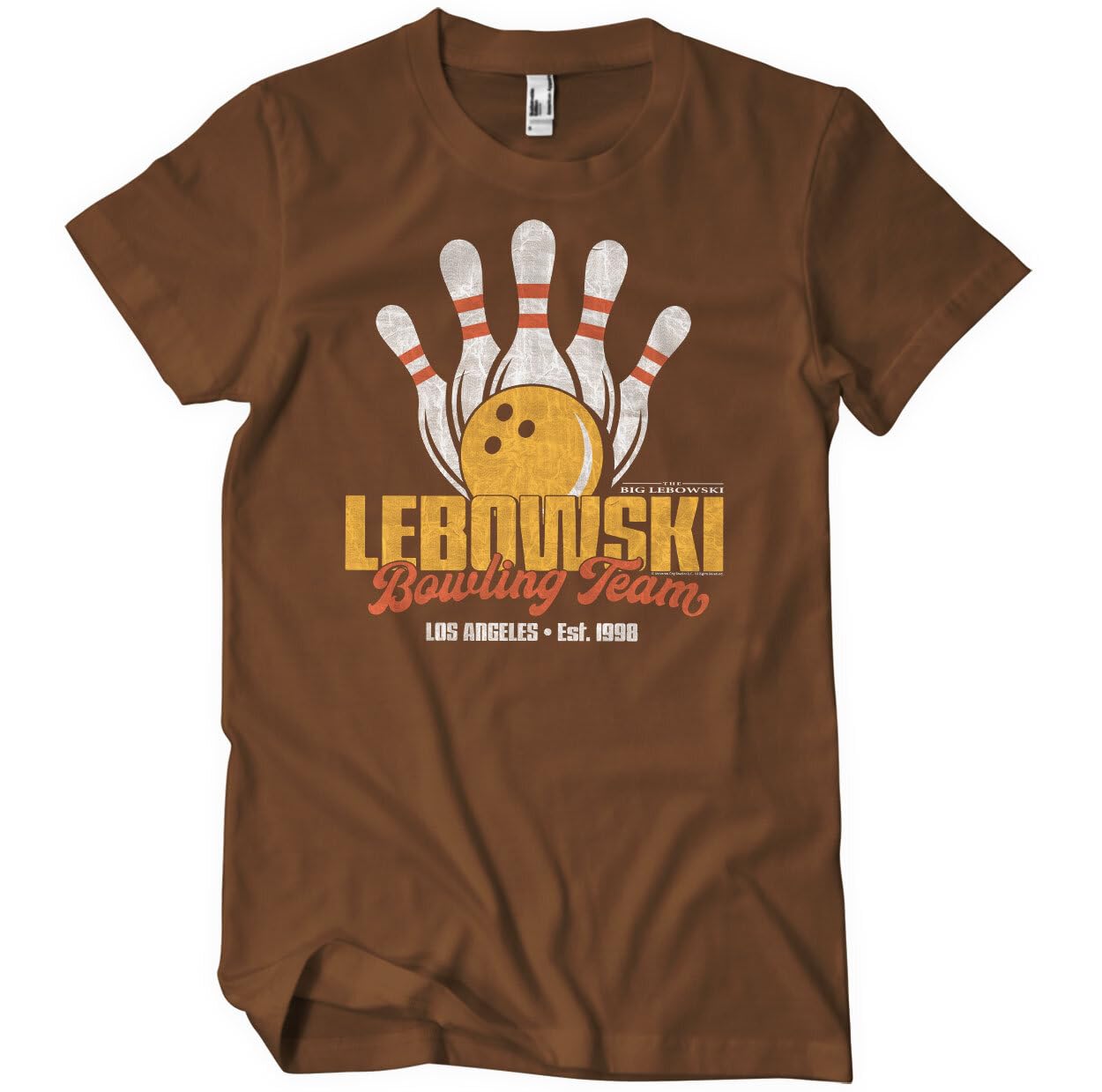 The Big Lebowski Officially Licensed Lebowski Bowling Team Mens T-Shirt (Brown), Medium