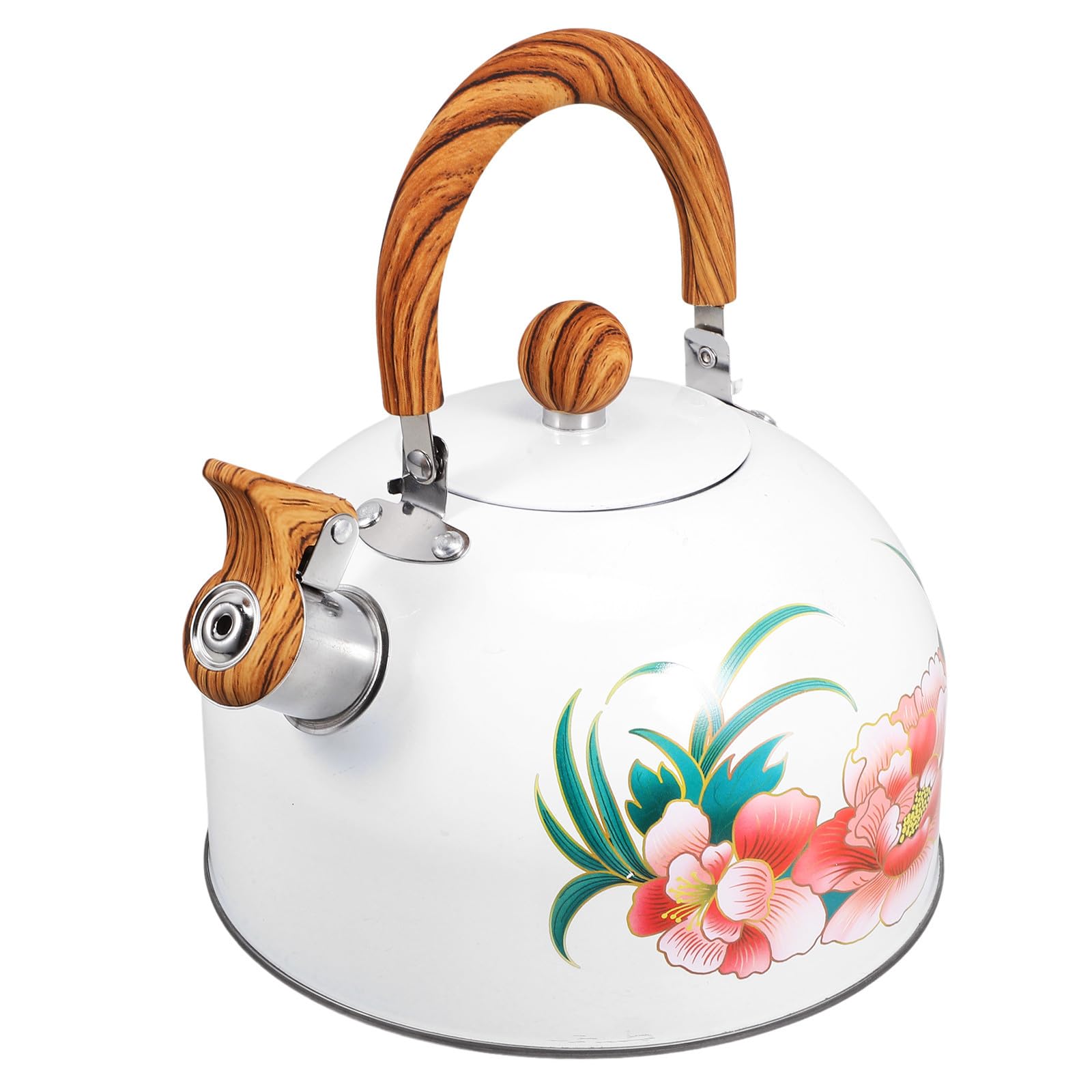 Bouilloire sifflante 3l blanche en inox poignee isolee pour cafe