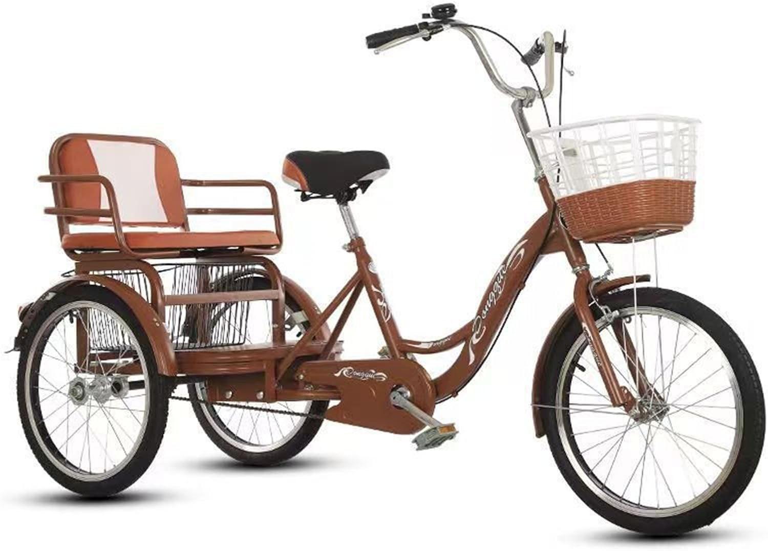 tricycle adult tricycle two seater senior pedal bike 3 wheel cruiser bike 20 inch with back seat high carbon steel frame large single speed large size basket trike for practice shopping recreation