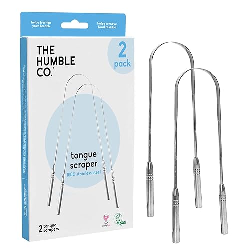 The Humble Co Raspador de lengua limpiador de lengua 100 acero inoxidable para cuidado bucal tratamiento de mal aliento para adultos y niños 2
