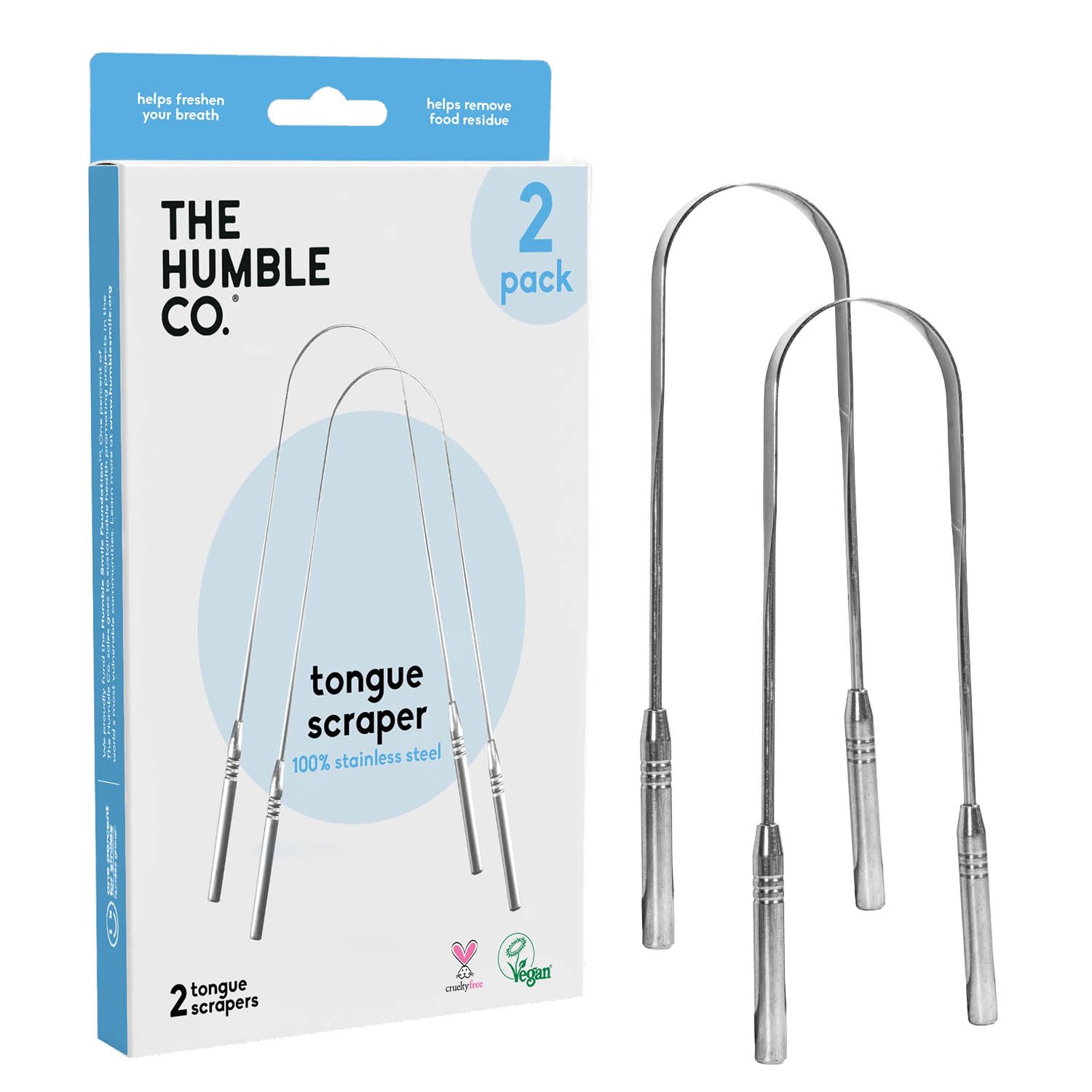 The Humble Co.Tongue Scraper – 100% Stainless Steel Tongue Cleaner, For Superior Oral Care, Dental Hygiene and Tongue Cleaning, Helps Eliminate Bad Breath, BPA Free (2pk)