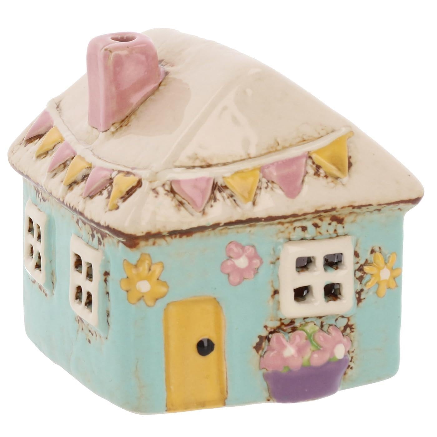 Shudehill Giftware Village Pottery Ceramic Tealight Holder Pretty Garden Floral House Pastel Collection (Mini Aqua)