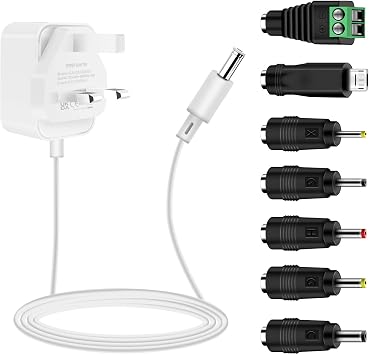 5V 1A 2A Power Supply, Dalugo Universal AC to DC Power Adapter with 7 DC Multi-Plug Connectors, 10W DC Wall Charger for LED Strip Lights,Audio,TV Box,Speaker,Router,Video Android TabletWhite