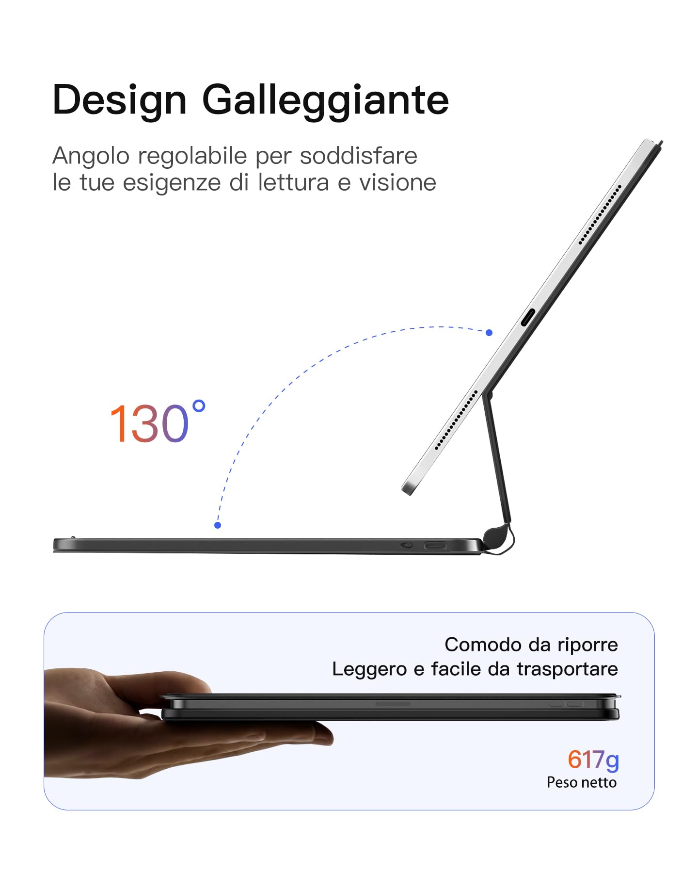 Inateck Custodia con Tastiera Magnetica Easy-Set per iPad Air 11'' 2024 M2, Air 6/5/4 Gen, iPad Pro 11 4a/3a/2a/1a Gen, Supporto a Sbalzo Galleggiante, Retroilluminazione a 7 Colori Trackpad, KB09119