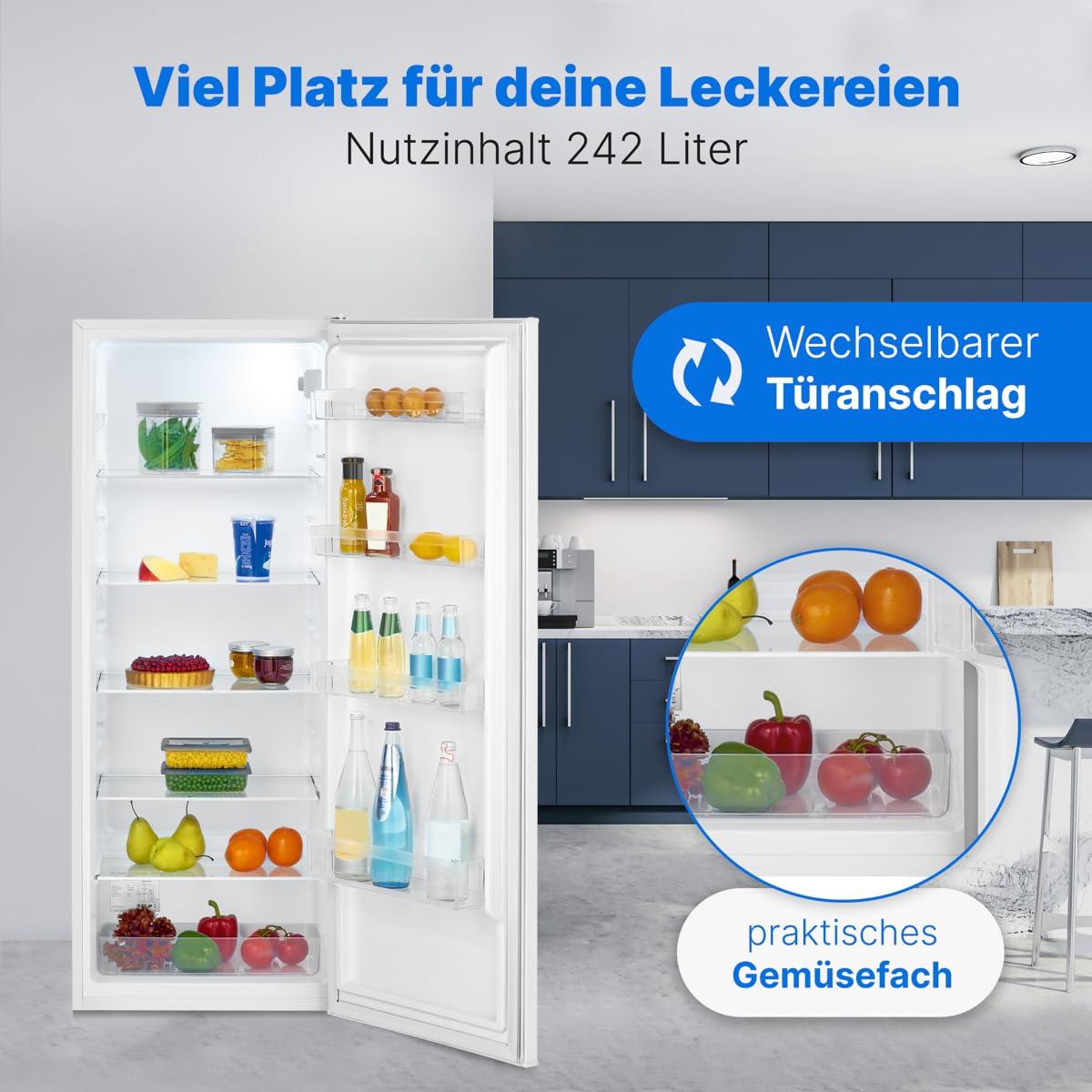 Bomann® Kühlschrank ohne Gefrierfach | Energieklasse D | 143cm | 5 Ablagen | 0°C ~ +8°C | leise 39dB | Getränkekühlschrank | 242L Flaschenkühlschrank | Kühlschrank groß | VS 7363 weiß
