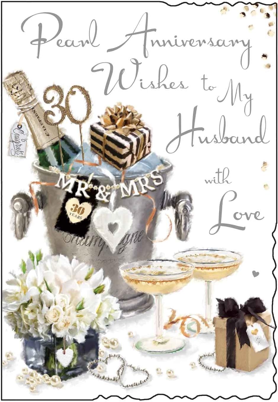 Jonny Javelin 30th Anniversary Card (V469) – Husband – Pearl – Champagne And Presents - View #9