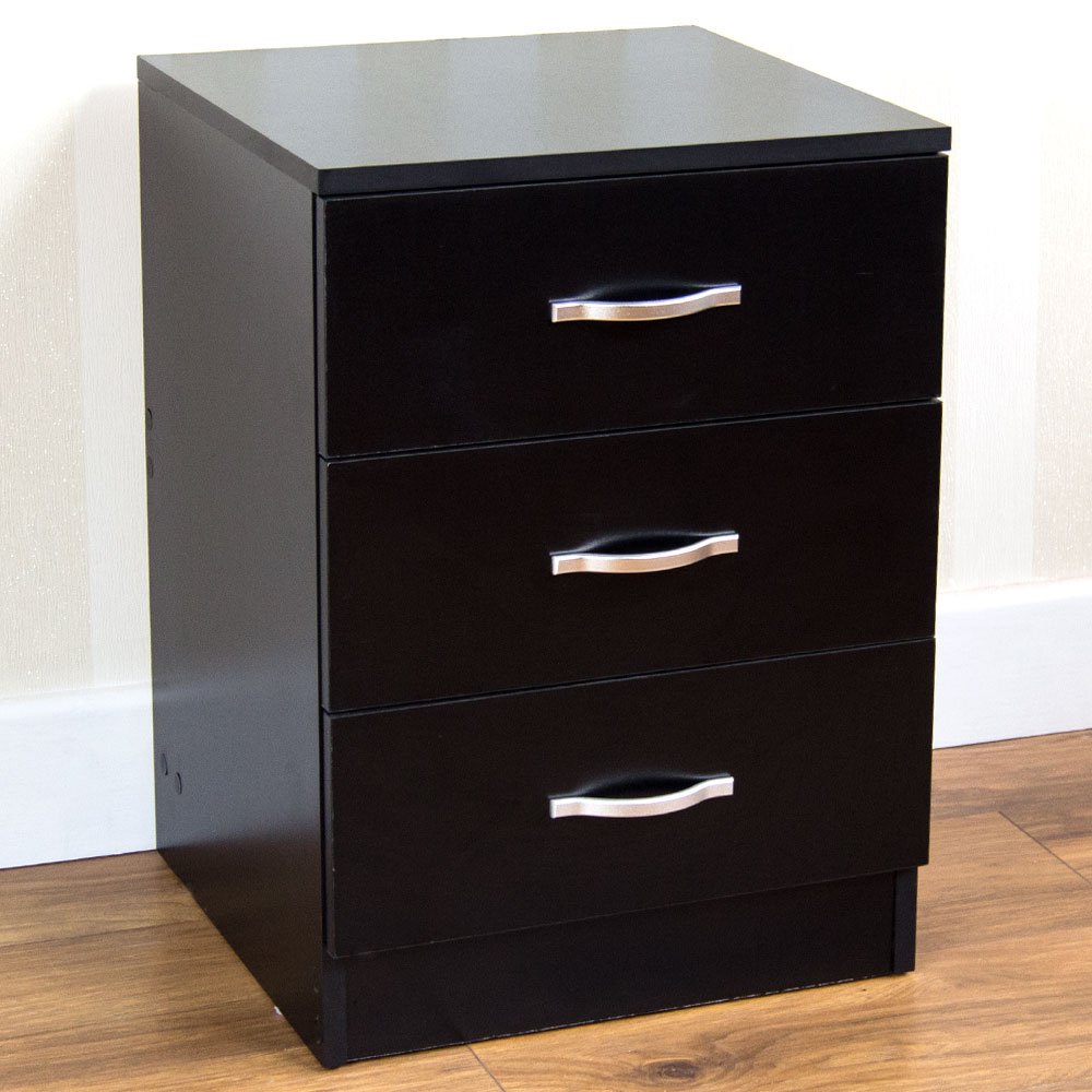 Vida Designs Riano Bedside Table with 3 Drawers, Black, Storage Table
