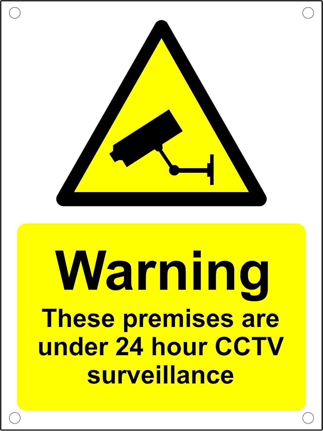 Warning Premises Protected 24 Hour CCTV Surveillance Pre-Drilled Sign - 3mm Aluminium Composite ultra hi-durability sign - 300mm x 200mm Case (Pack of 5)