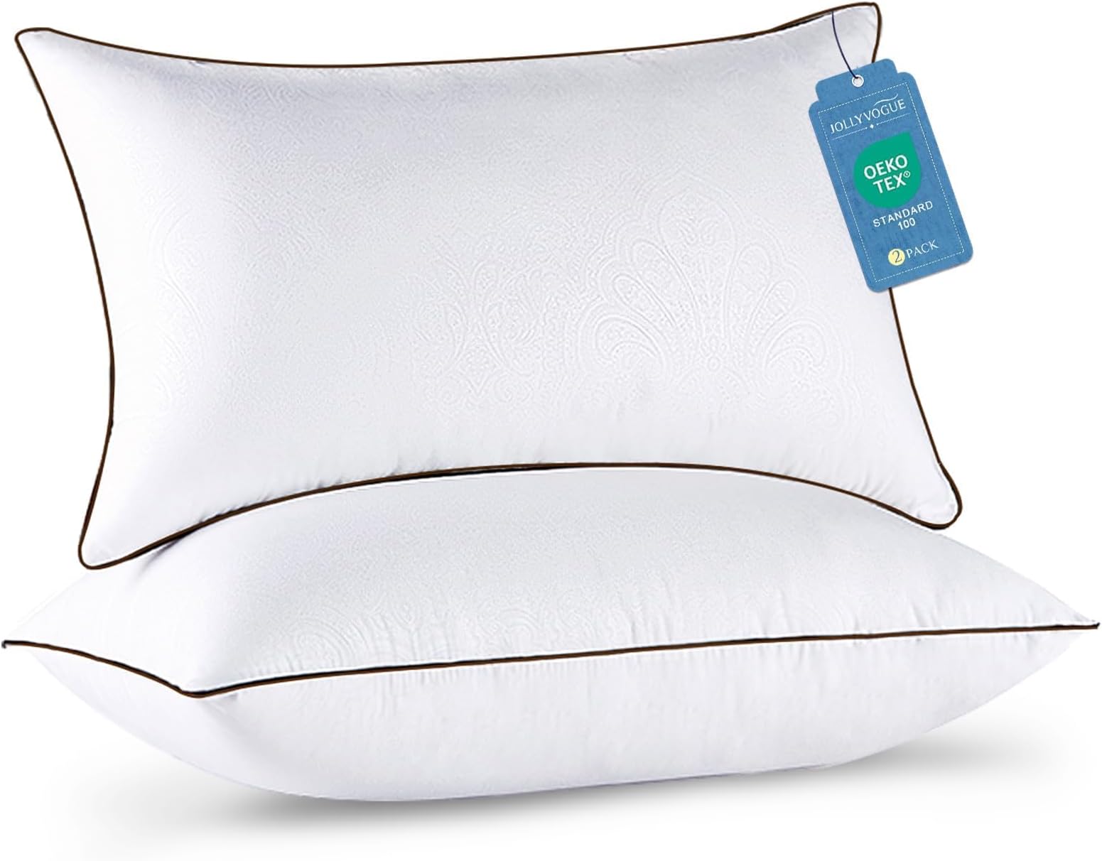JOLLYVOGUE Pillows Queen Size Set of 2 for Sleeping, Soft and Supportive Bed Pillow with Down Alternative Filling for Side and Back Sleepers, Hotel Collection