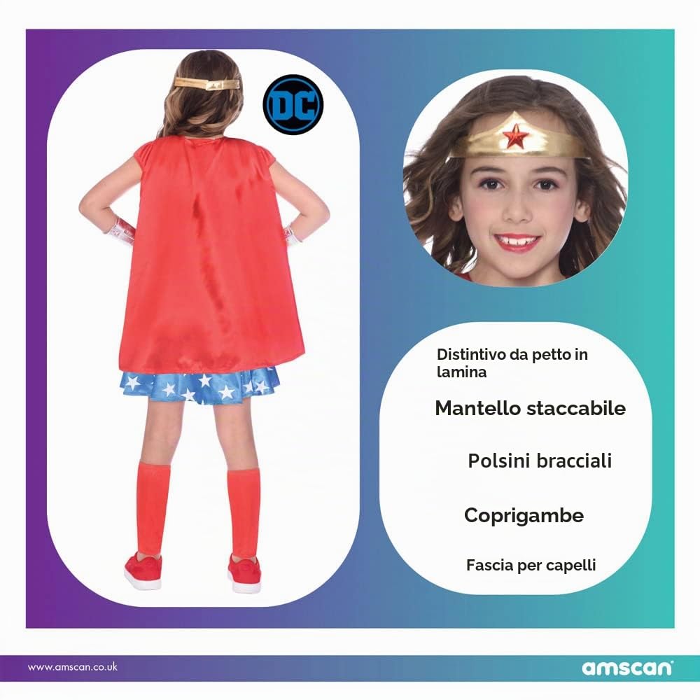 amscan 9906085, Costume da donna con Licenza Ufficiale Warner Bros DC Comics Wonder Woman (10-12 anni)