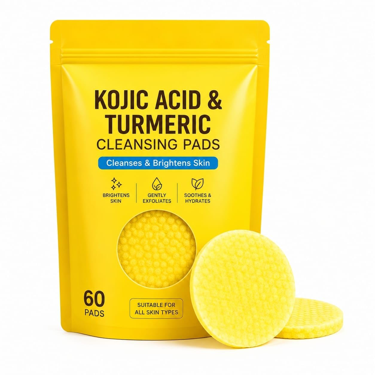 Turmeric & Kojic Acid Face Cleansing Foaming Pads for Dark Spots, Skin Brightening & Acne Prevention With Vitamin C, For All Skin Types (1 Pack (60 Pads))-image-27