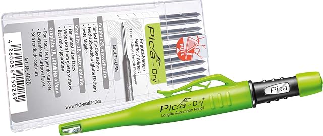 Pica 3030 + 4030 Dry Longlife Automatic Pen + Refill Set Graphite 2B, Black, Ersatzminen