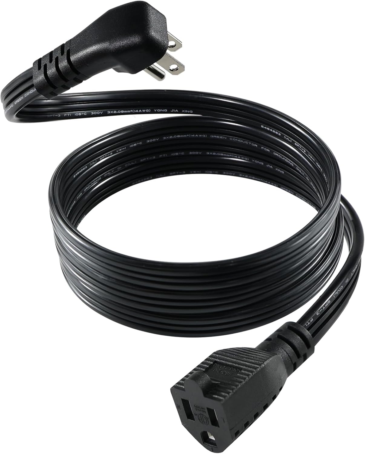 フラットウォールプラグ付きフラット延長コード 6フィート - ブラック ラグ下フラット延長コード 3プロング フラットワイヤー SP