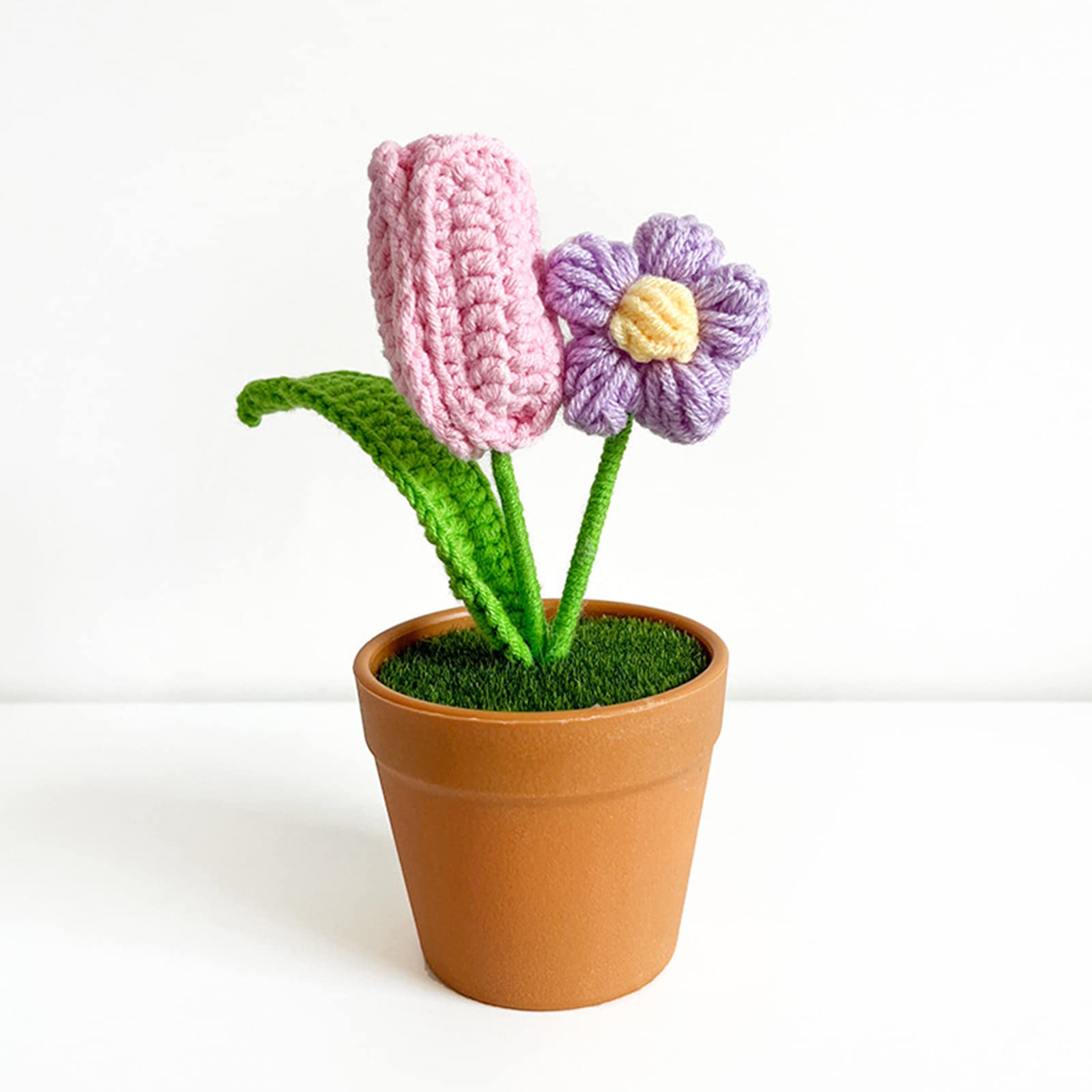 Yhplxyuus Handwoven Bouquet Potted Knitting Flower Potted Plant Ornament for School Kitchen Dining Table Decoration Knitted Flower Bouquet