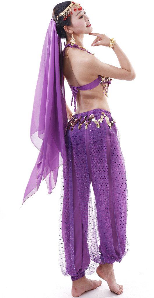 Astage Women Belly Dancer Halloween Costumes and Accessories Outfits Egyptian Style Purple, Fits UK 6-14 - Image 2
