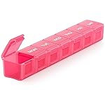 Sukuos Extra Large Weekly Pill Organizer, 7 Day Daily Pill Box Case Arthritis Friendly, Silkscreen Printed Medicine Container with Clear Lid for Vitamins, Fish Oils or Supplements (Pink)