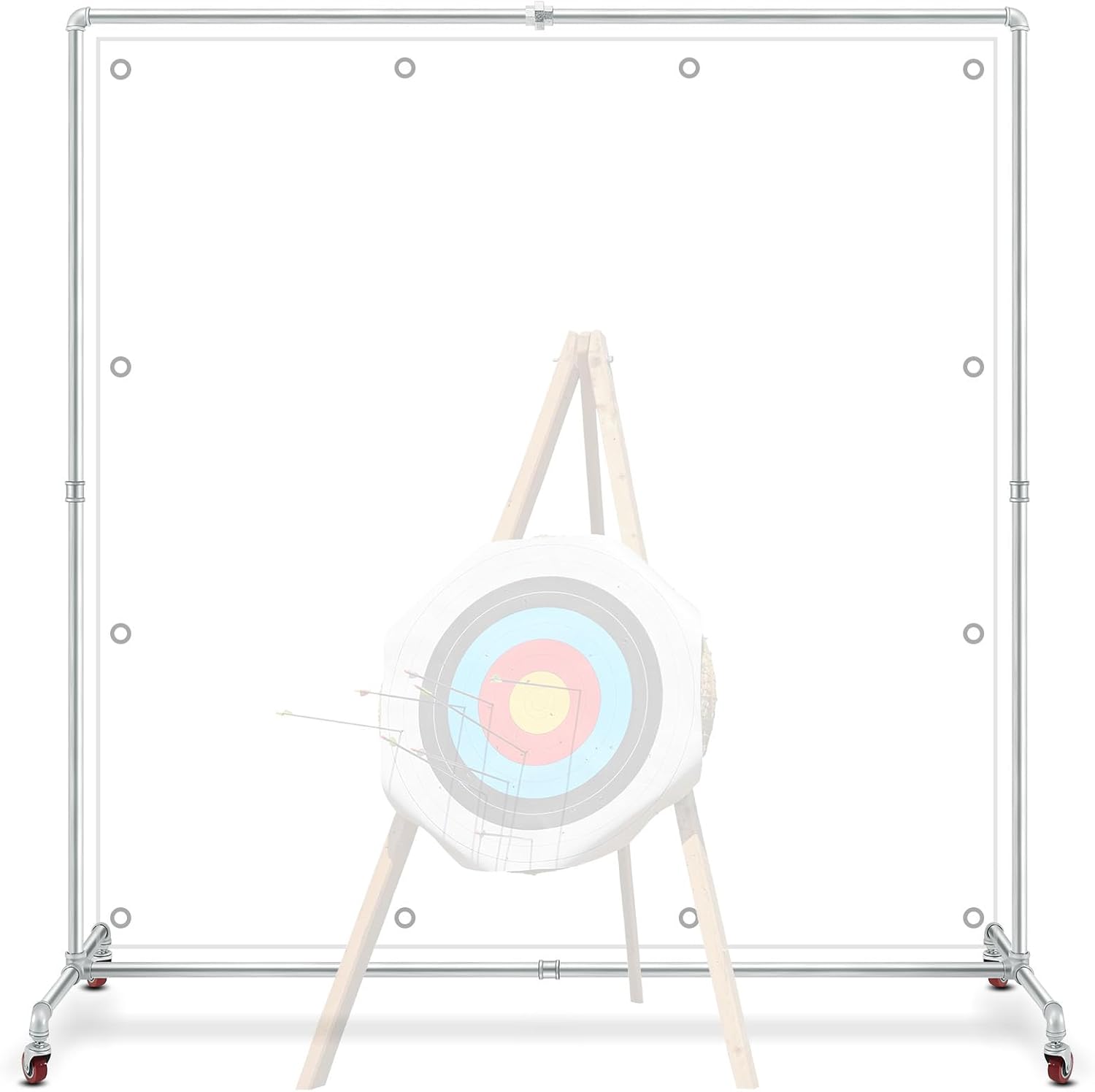Archery Backstop Stand with 4 Wheels for Netting Archery Galvanized Steel Netting Backstop Frame Suitable for Backyard Outdoor Shooting Practice