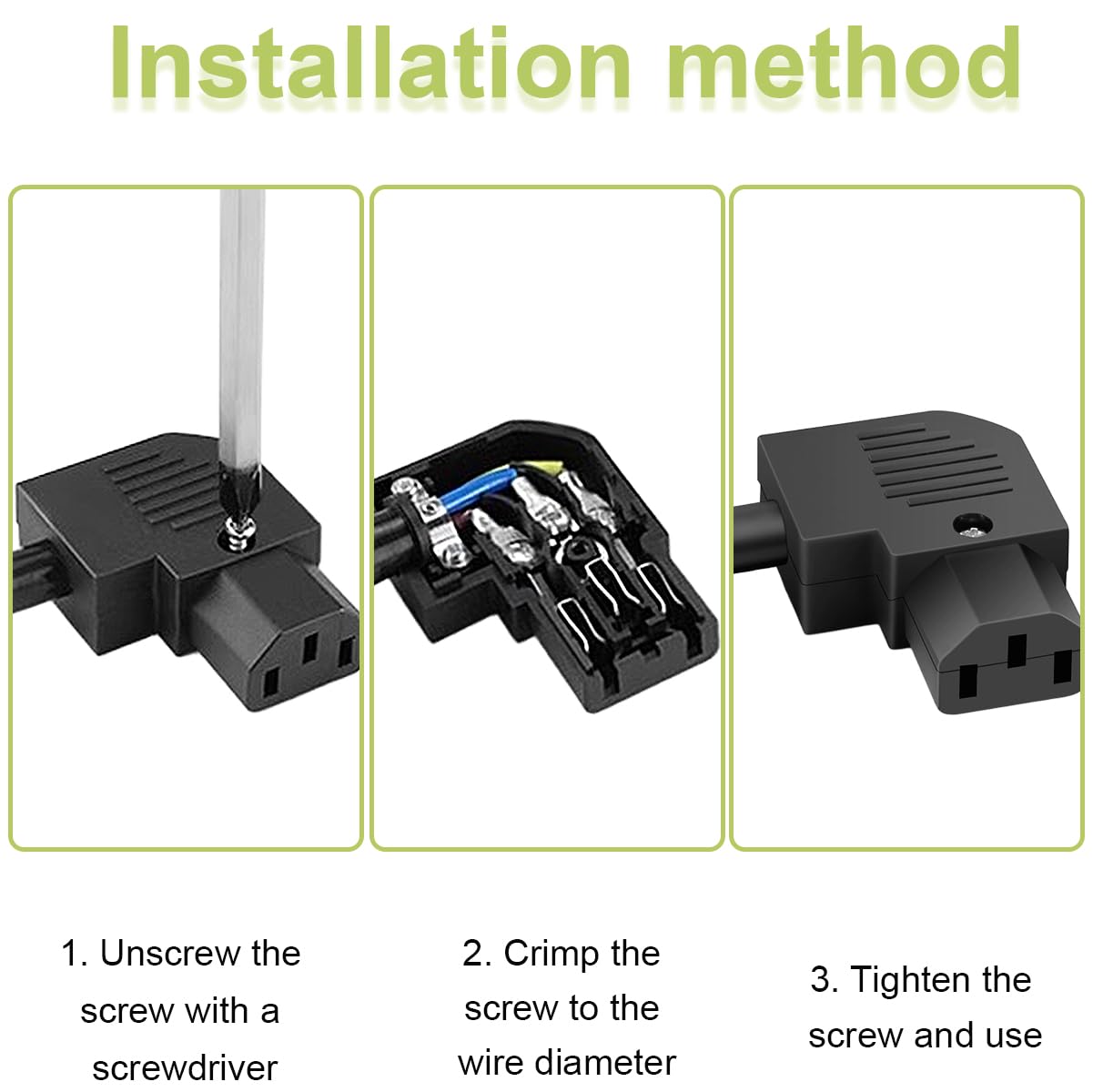 4 pezzi IEC320 C13 C14 connettore ad angolo retto 250V 10A 3 pin femmina maschio adattatore presa di alimentazione ricablabile in linea, per PDU cabinet auto elettrica luce LED case