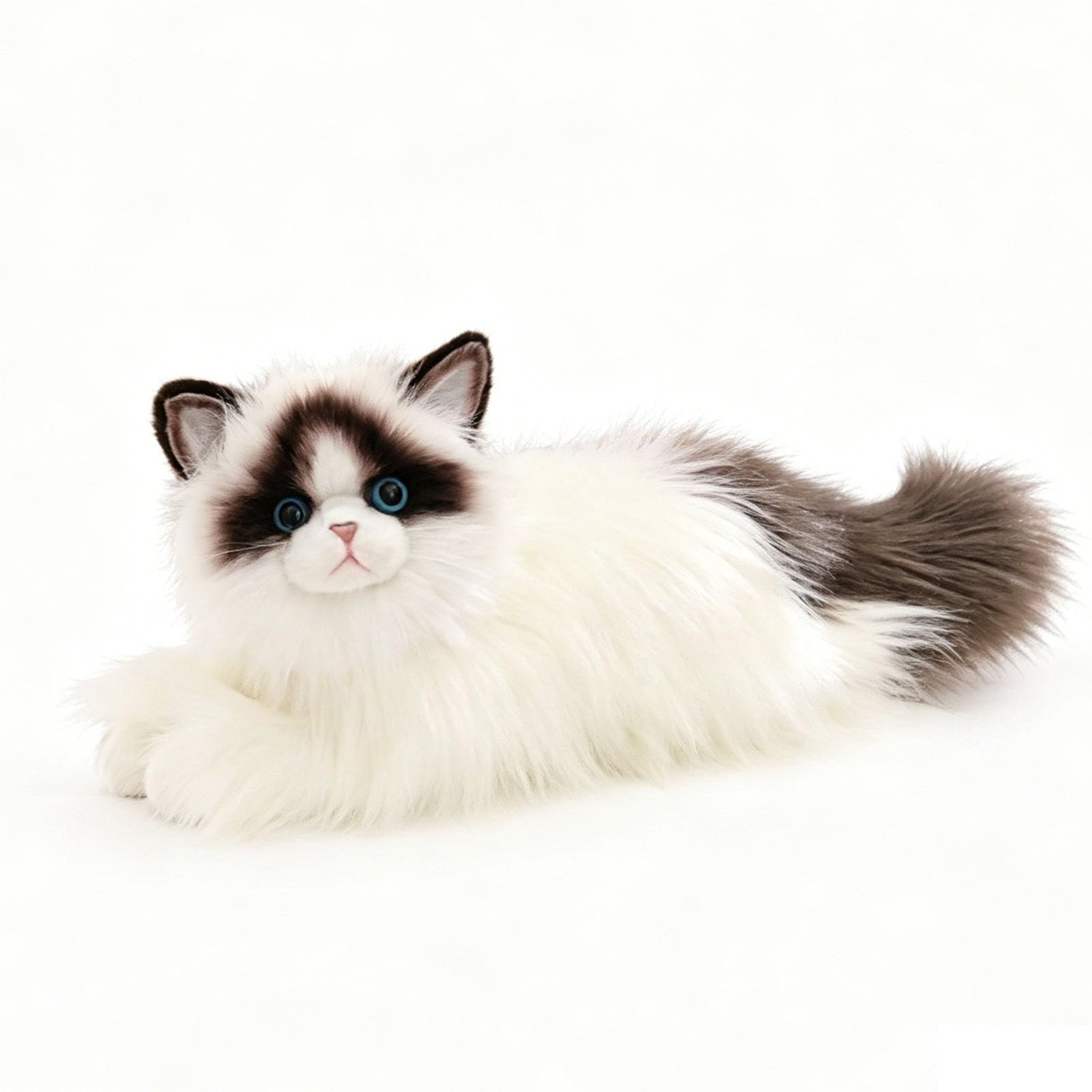 JORCEDI Ragdoll Cat Plush Toy, 50cm Realistic Lying Long Hair Kitten Stuffed Animal, Super Fluffy Ragdoll Cat Stuffed Toy Dolls, Lifelike Pet Alternative, Birthday Gift for Boys Girls (White,50cm)