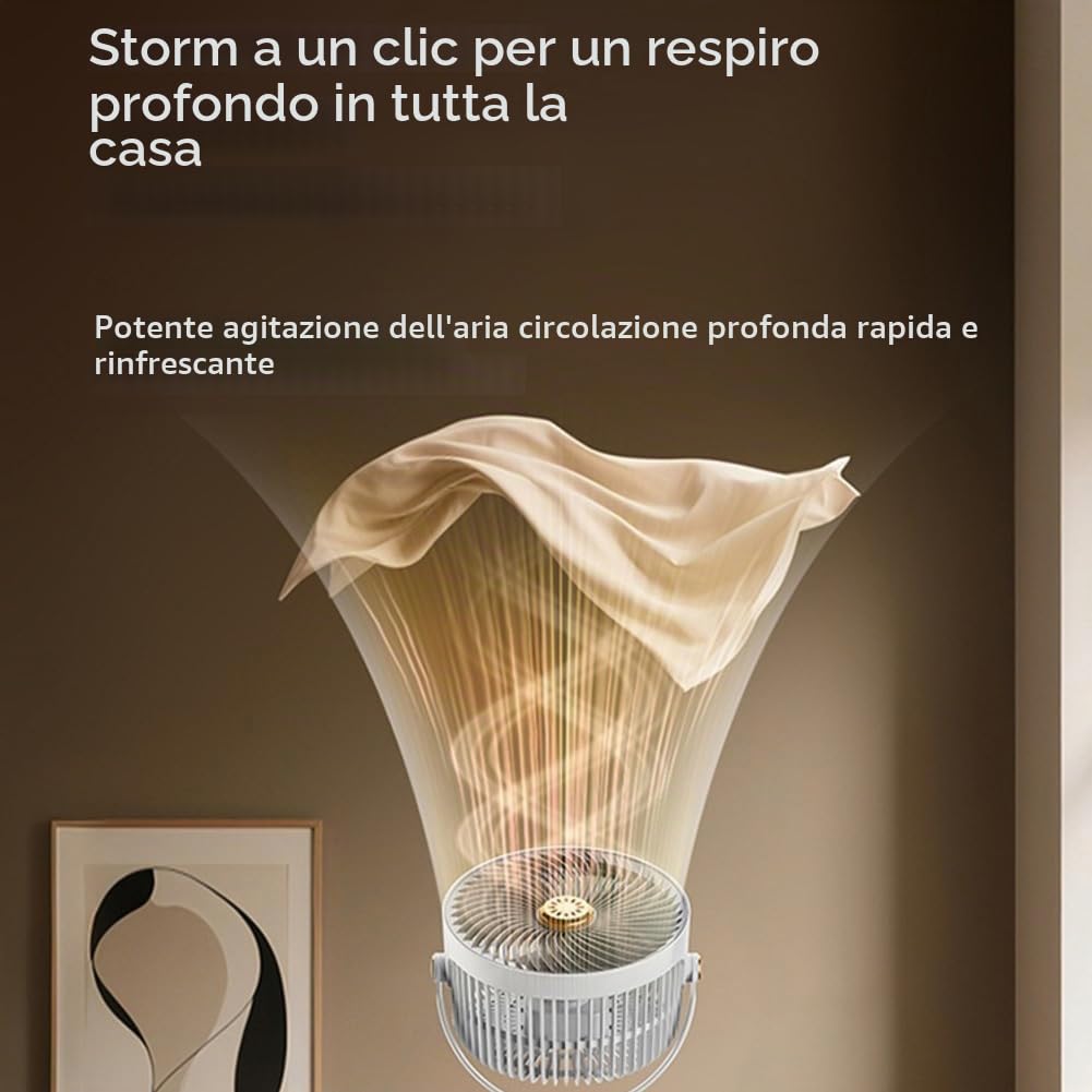 Ventilatore a piedistallo, 28–86,5 cm, regolabile, silenzioso, oscillazione a 360°, 5 velocità, 4000 mAh, ricaricabile tramite USB-C, con funzione aromaterapia per l'uso in camera da