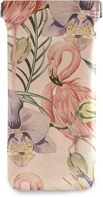 susiyo Tropical Floral Retro Pink Flamingo Glasses Case Portable Microfiber PU Leather Soft Sunglasses Bag Eyeglasses Pouch Holder Squeeze Top for Women Men