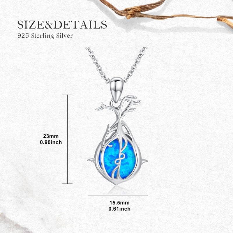 Tree of life Opal necklace for Women Sterling Silver Tree Jewelry Pendant Necklace Blue Opal Pendant Necklace Fine Jewelry Birthday Anniversary Christmas Gift for Mom Her - Image 4