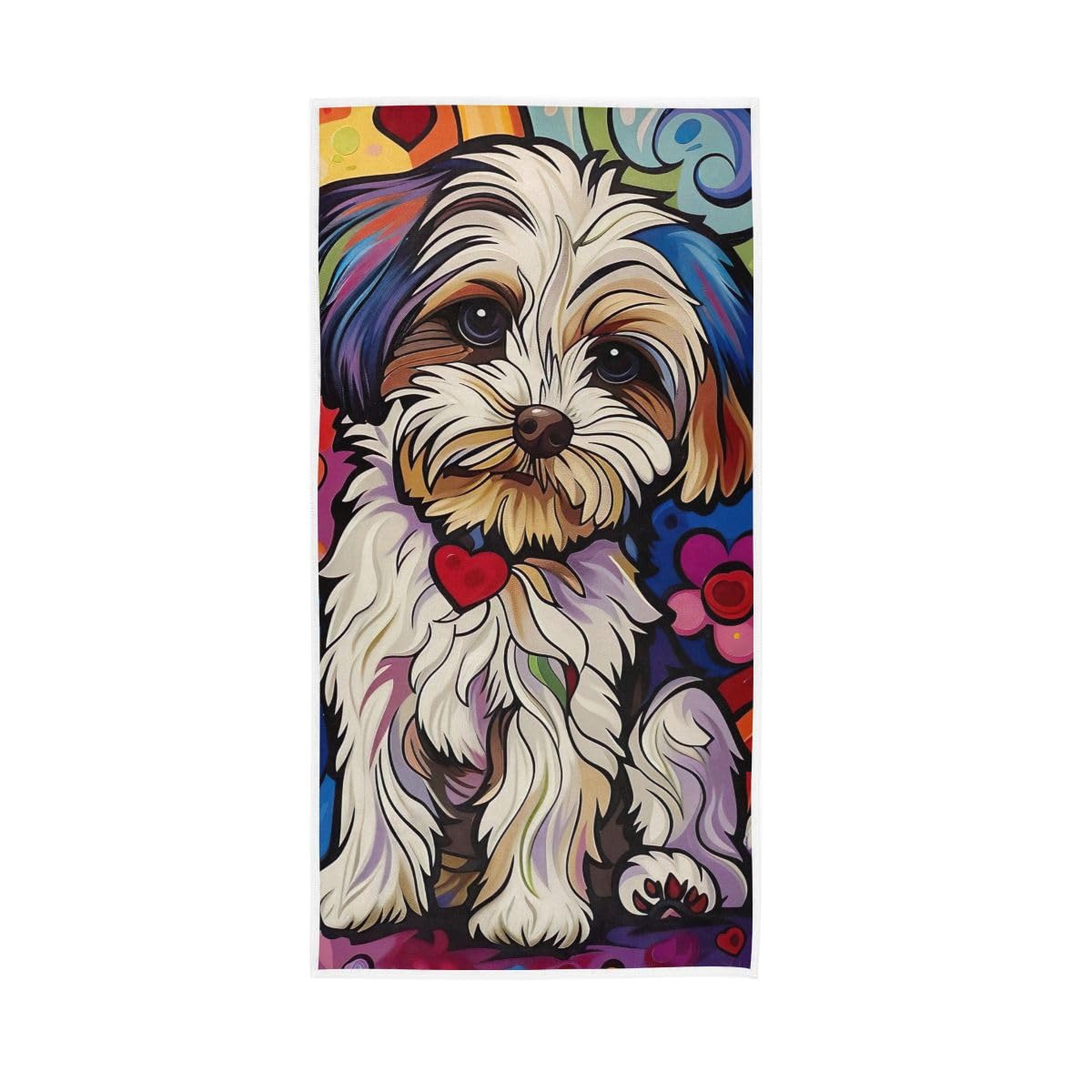 LSRCPD Cute Happy Puppy Colorful Hand Towel, 15 x 30 Inches, Soft Highly Absorbent Towels for Bathroom Gym Hotel