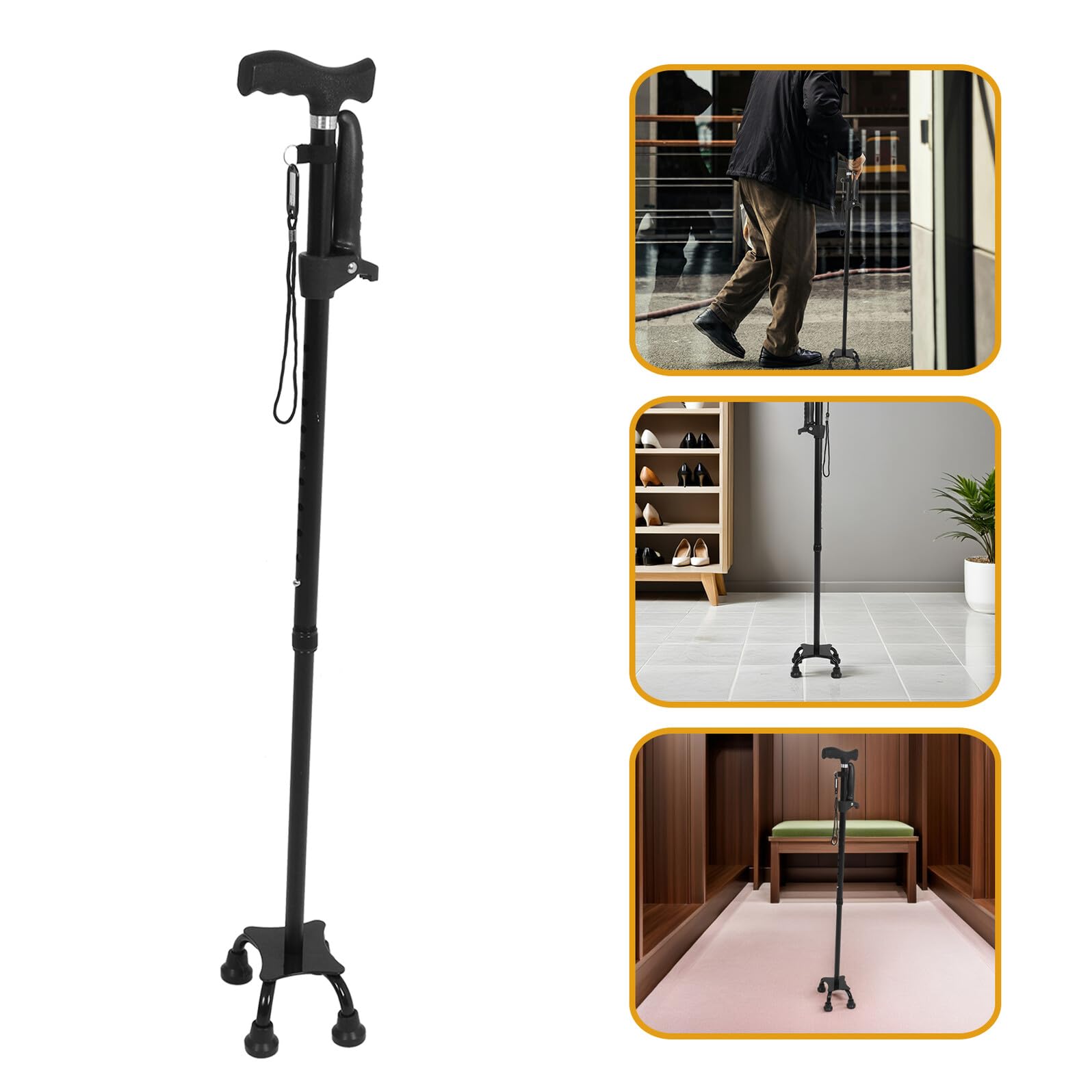 Ipetboom Bastón Ajustable para Personas Mayores Plegable y Ligero de Aleación de Aluminio con Base Antideslizante de Doble Soporte Mango Ergonómico y Portátil para Uso Interior y