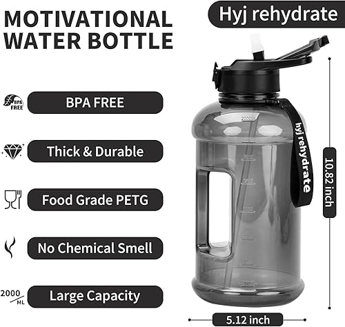Miniatura 5 de hyj rehydrate Botella de agua de medio galón de 22 litros con funda de almacenamiento y tapa de popote cubierta sin BPA reutilizable grande con asa