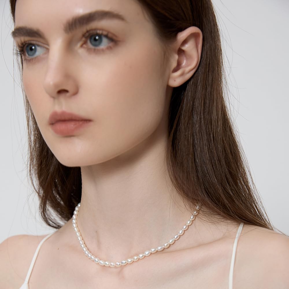 925 Sterling Silver Clasp Freshwater Pearl Necklace for Women 15"+2" Adjustable Extender Choker with Exquisite Jewelry Box for Jewelry Gifts - Image 6