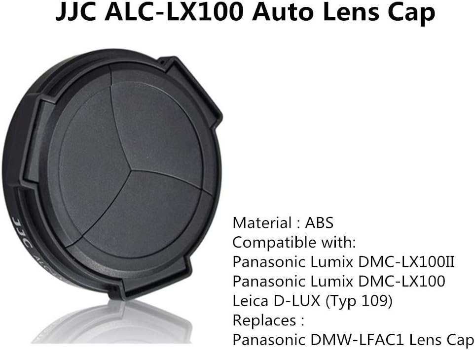 JJC Auto Open and Close Lens Cap Protector for Panasonic Lumix LX100 II (DC-LX100M2) DMC-LX100 Leica D-LUX (Typ 109), Replaces Panasonic DMW-LFAC1K Automatic Lens Cap, Fits Filter Thickness Below 8mm