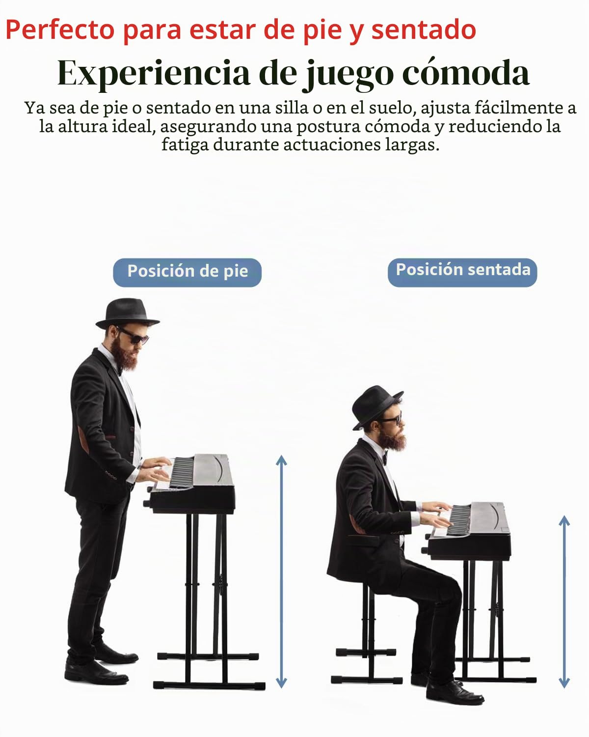 【Versión mejorada】Longeye Soporte de teclado y banco-Soporte de doble X ajustable,banco para piano,plegable,compatible con teclados de 61/76/88 teclas,Blanco,Negro