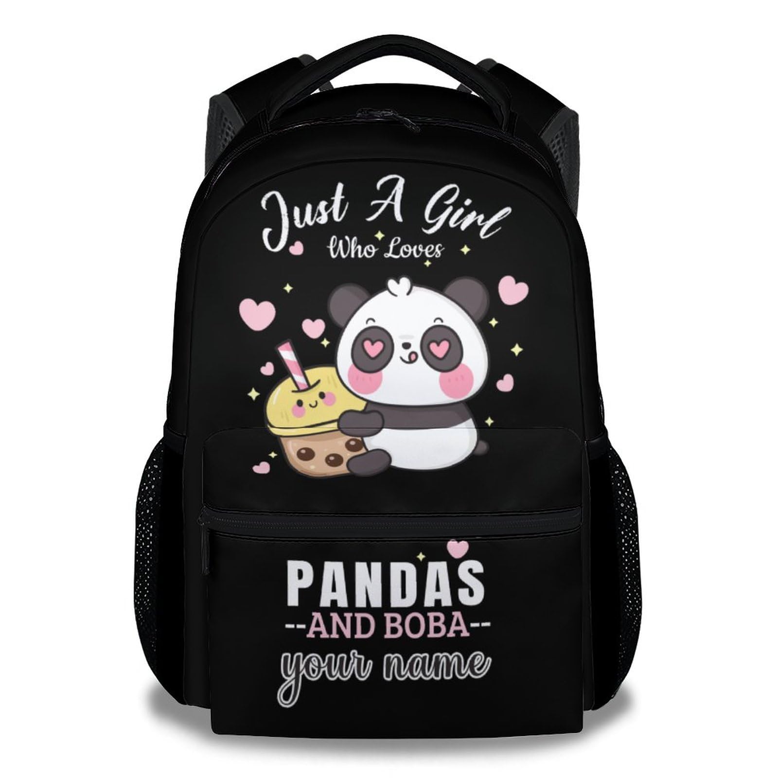 CUNEXTTIME Custom Panda Backpack for Girls Boys, 16 Inch Black Backpacks for School, Cute Lightweight Durable Bookbag for Kids