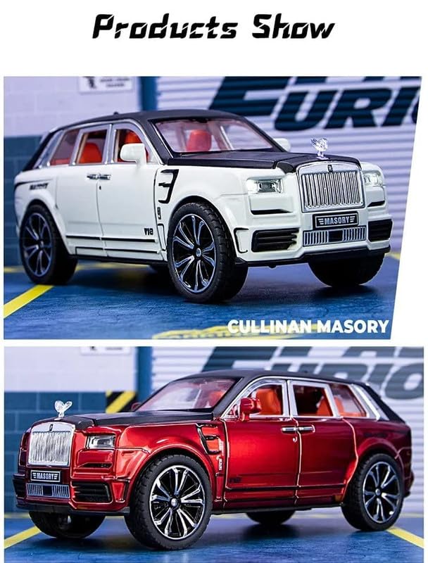Image of Kids Model 1:32 RR Cullinan Masory Die Cast Metal Car Pull Back Action Opening Doors with Realistic Engine Sound Lights Toy Car Gift for Boys - Red