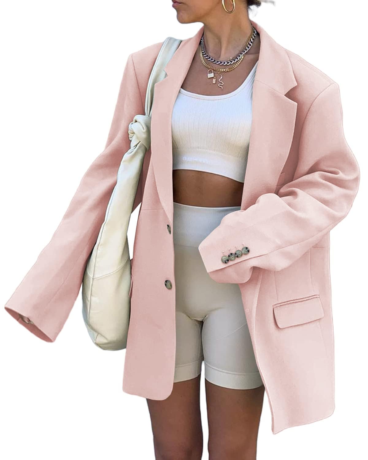 Women Casual Elegant Long Sleeve Oversized Lapel Blazers Open Front Solid Work Office Jacket Blazer