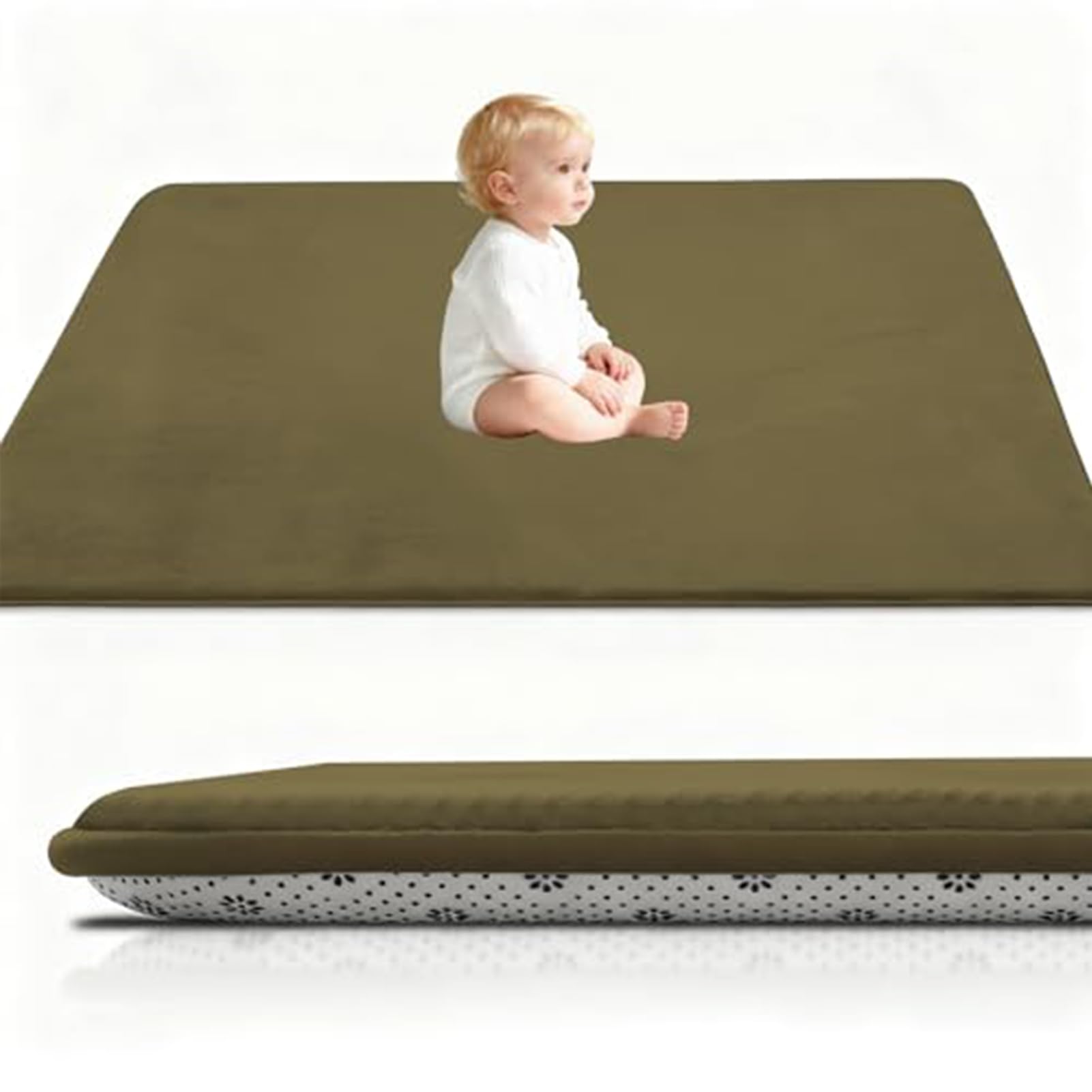 Baby Play Mat Green 3CM Thick Crawling Mat for Baby Non-slip, High-Density Soft Baby Play Mats for Babies and Toddlers, Coral Velvet Area Rugs, Nursery Rugs Crawling Carpet for Floor 50 x 80 cm