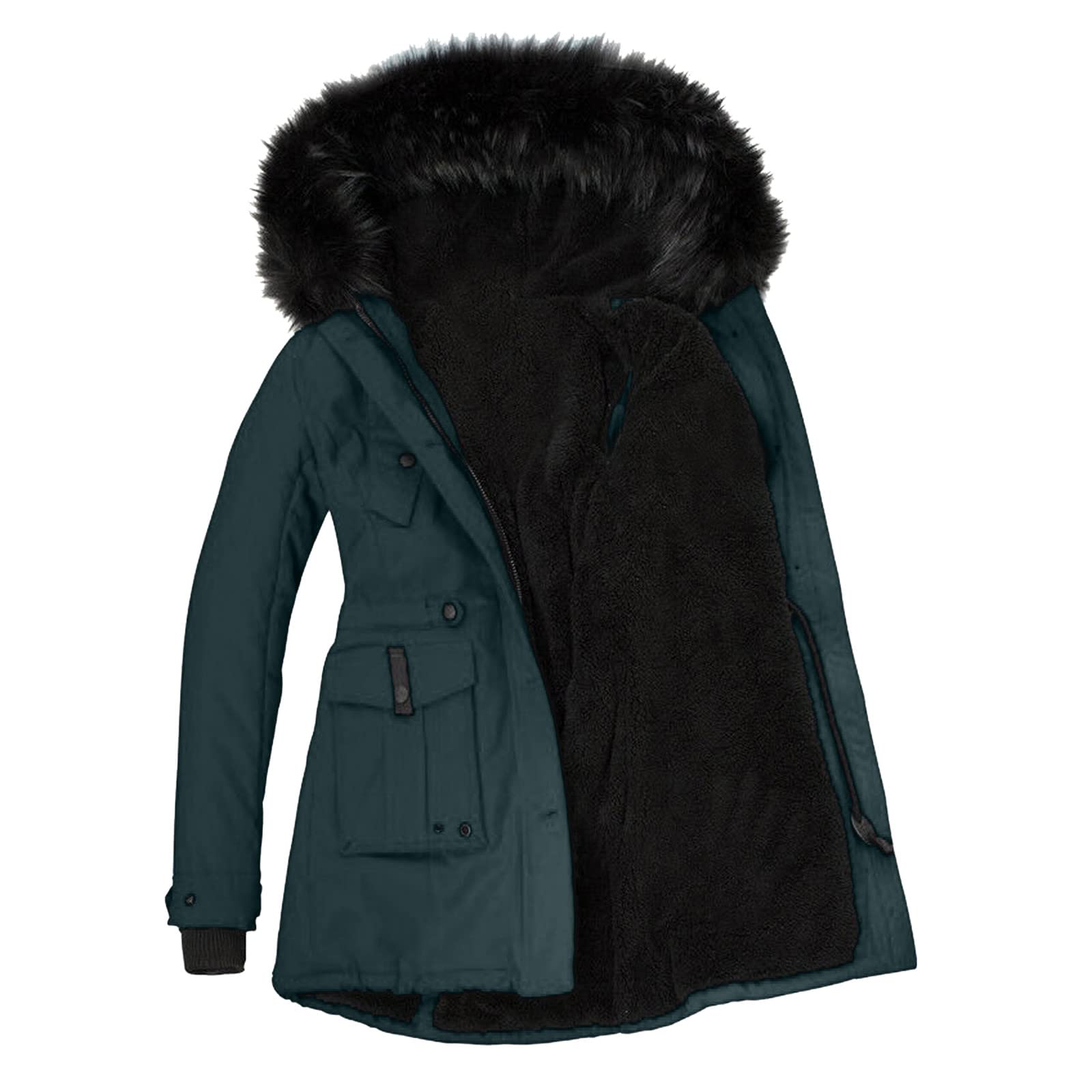DeaAmyGline Winterjacke Damen Lang mit Fell Kapuze Warme Kunstpelz Gefüttert Winter Jacke Mantel Parka Wintermantel Dicker Winterparka Daunenjacke Trenchcoat Pelzmantel Große Größen Baumwolljacke