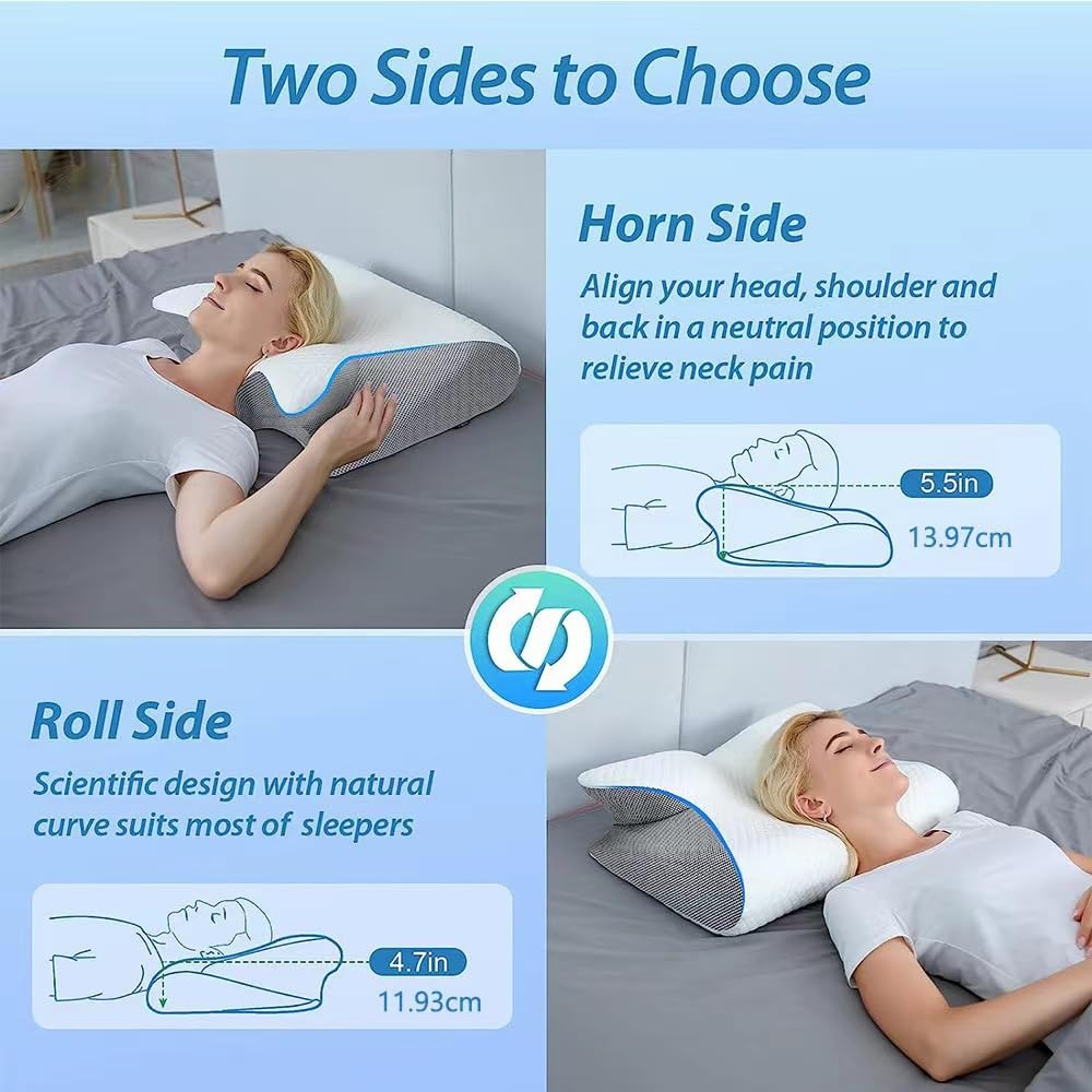Almohada Cervical con Memoria, Almohada Ergonómica para Dormir, Espuma Viscoelástica De Rebote Lento, Almohada De Viaje Multifuncional, Almohada De Soporte Cervical Transpirable