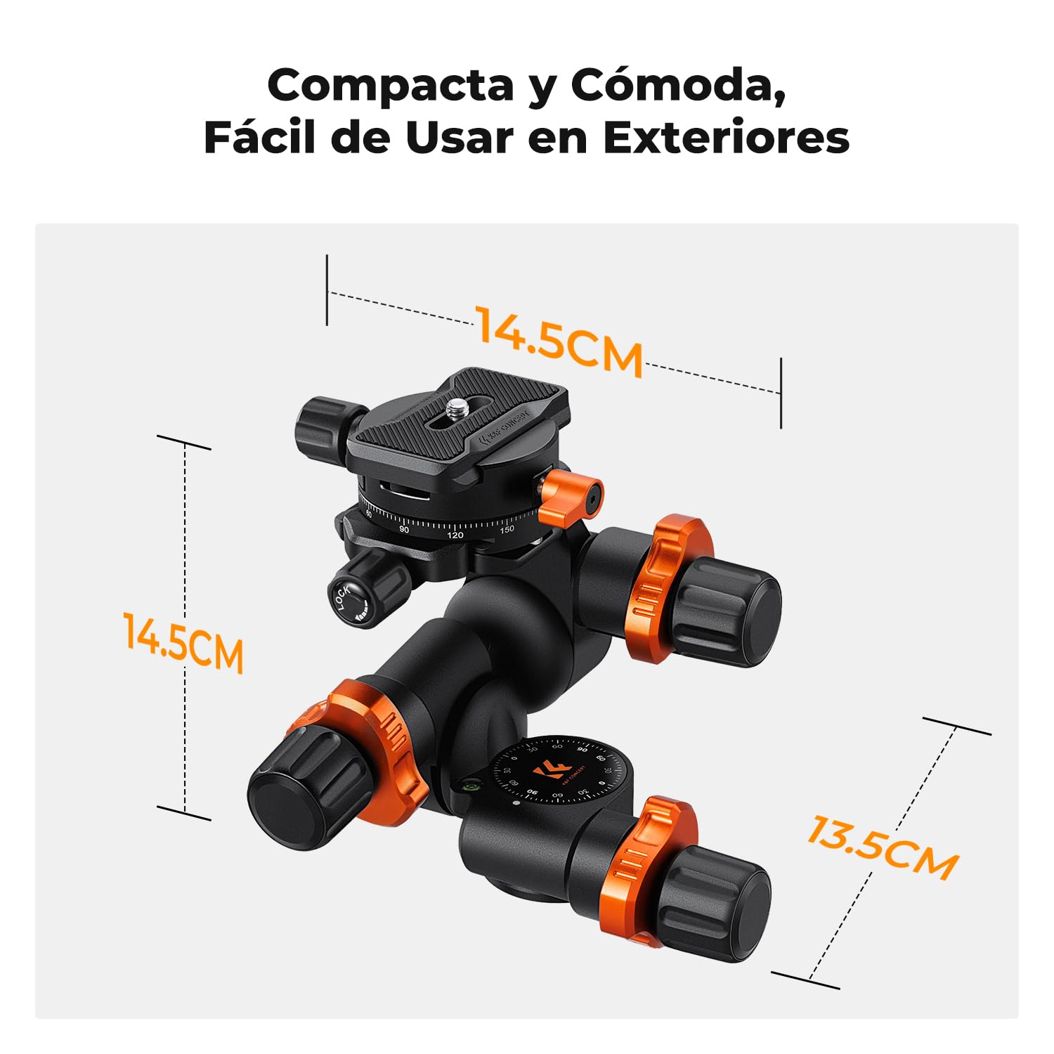 K&F CONCEPT Cabezal de Trípode con Engranaje, Cabeza Esférica Panorámica de 360° con Placa de Liberación Rápida, GD-3W Geared Tripod Head, Cabezal de 3 Vías para Trípodes Carga de 5kg