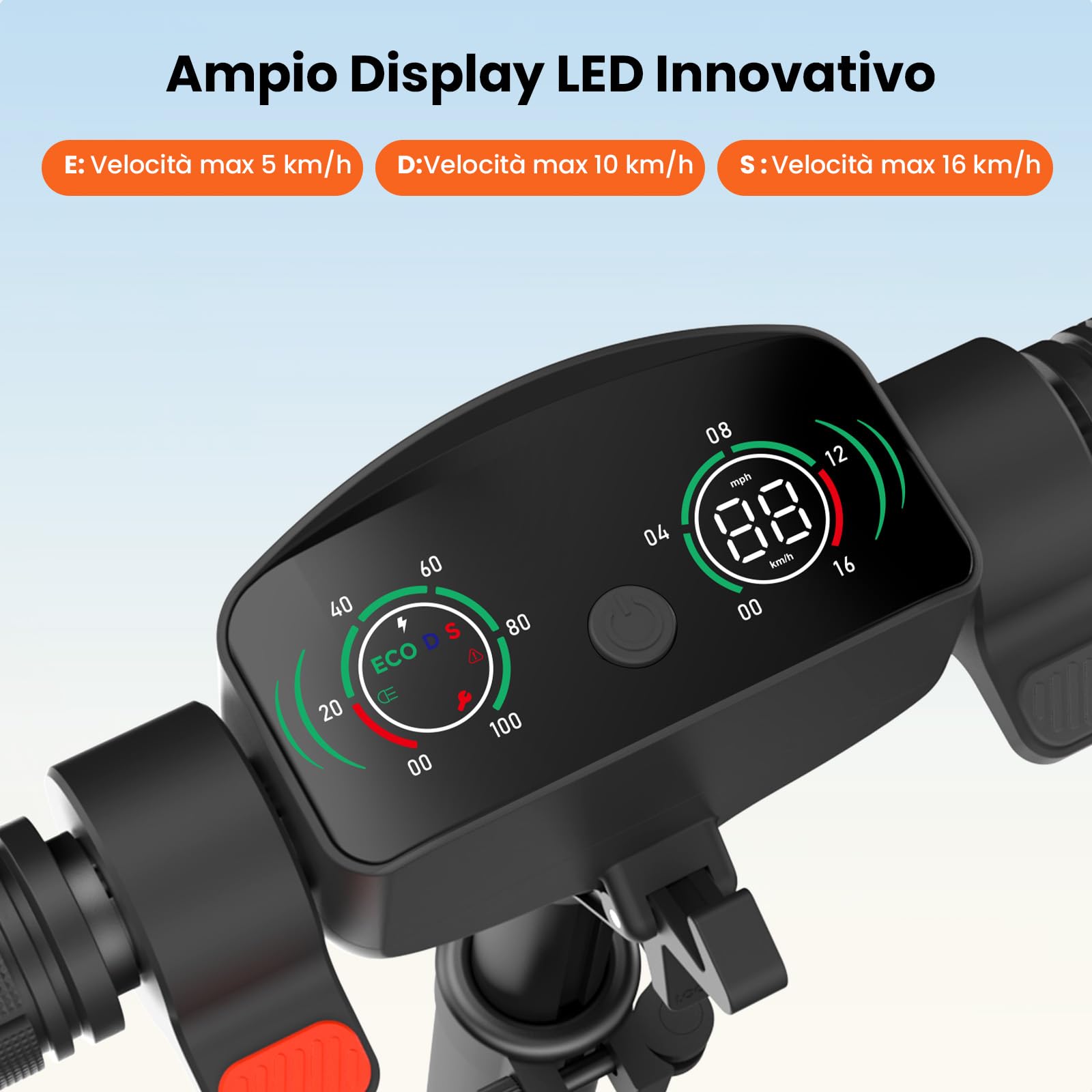 isinwheel Monopattino Elettrico Bambini K6,6-12 Anni,Ruote Piene 6,5",3 Velocità 5/10/16 km/h,Doppia Sospensione Anteriore/Posteriore,3 Modalità LED,Bluetooth,Pieghevole Regolabile,70 kg