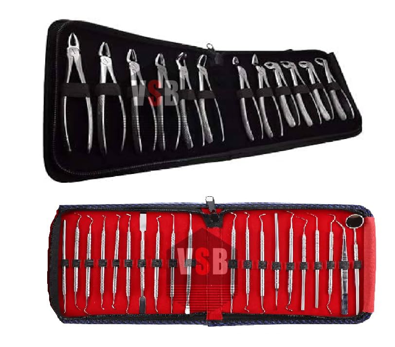 VSB Dental Extraction Forcep (set of 12) & Conservative Kit/Filling Instrument kit (set of 20) with Matte Finish & Serrated Handles for better grip (B0BFF963GM) Amazon Price History, Amazon Price Tracker