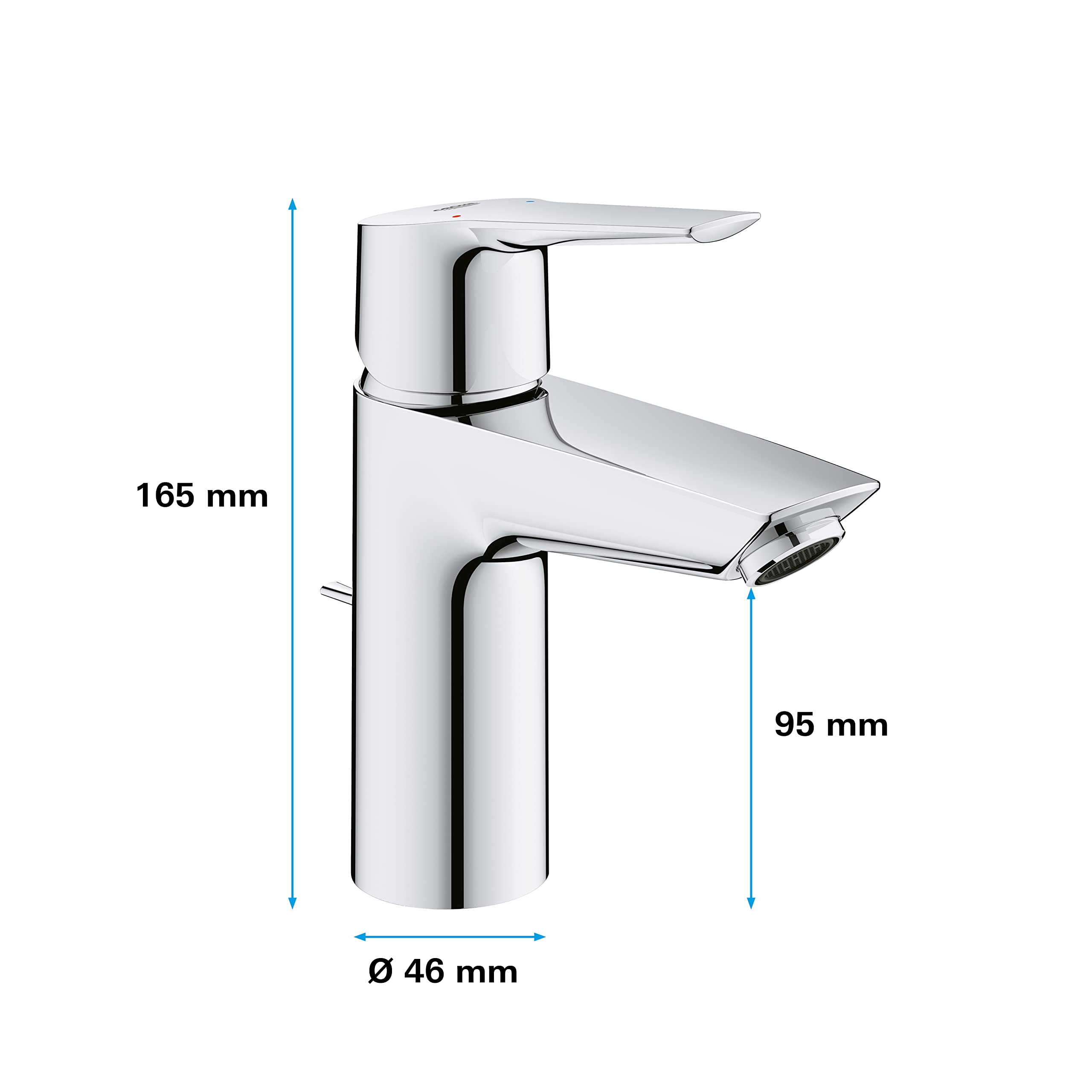 GROHE QUICKFIX Start Robinet de salle de bains lavabo, mousseur économie d'eau, avec tirette de vidage, bonde incluse, installation et nettoyage facile, taille S, chromé, 24209002 (Import Allemagne)