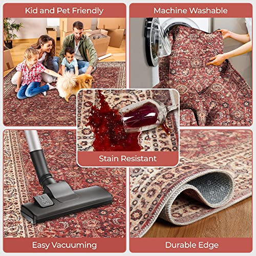 Superior Washable Indoor Large Area Rug, Vintage Geometric Home Floor Throw, Decor For Office, Living Room, Dining/Kitchen, Soft Rugs, Farmhouse, Felt Dot Backed, Toucan Collection, 2' 7" X 8', Beige #TOP6