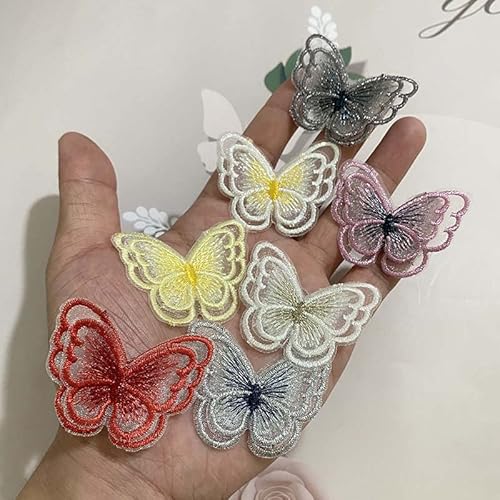 Jhesicx 14Pcs Butterfly Lace Trim, 3D Double Organza Layers Sequins Patches Fabric Sewing Embroidery, For Diy Hair Clips,Hair Claw,Hair Chain Pin,Curtain Decoration,Cloth Patch,Gift Package Wrapping #TOP2
